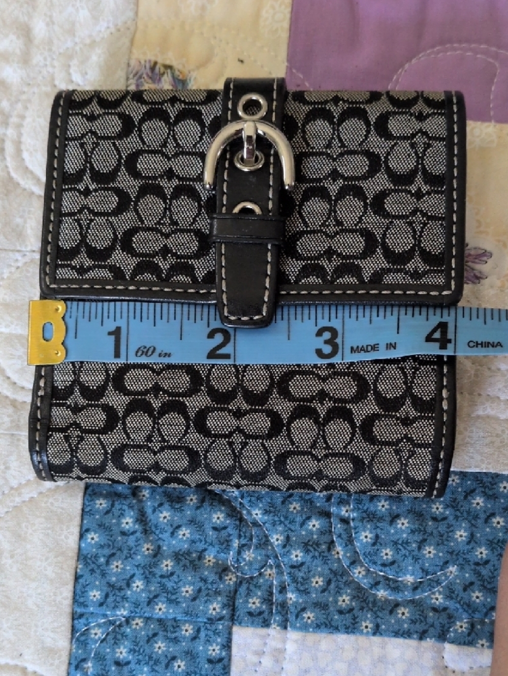 Coach Signature C Black Buckle Wallet Y2K Jacquard Leather Trim - Picture 8 of 9